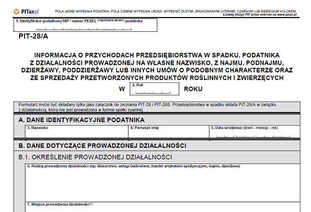 PIT-28a, PIT28b - załączniki do PIT-28