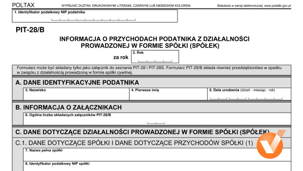 PIT-28/B 2026/2027 – załącznik dla wspólników spółek na ryczałcie